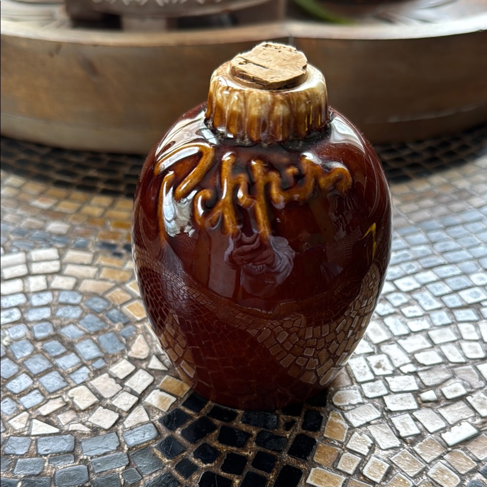 Hull Vintage Brown Drip Glaze Ceramic Pepper Shaker With Cork Stopper